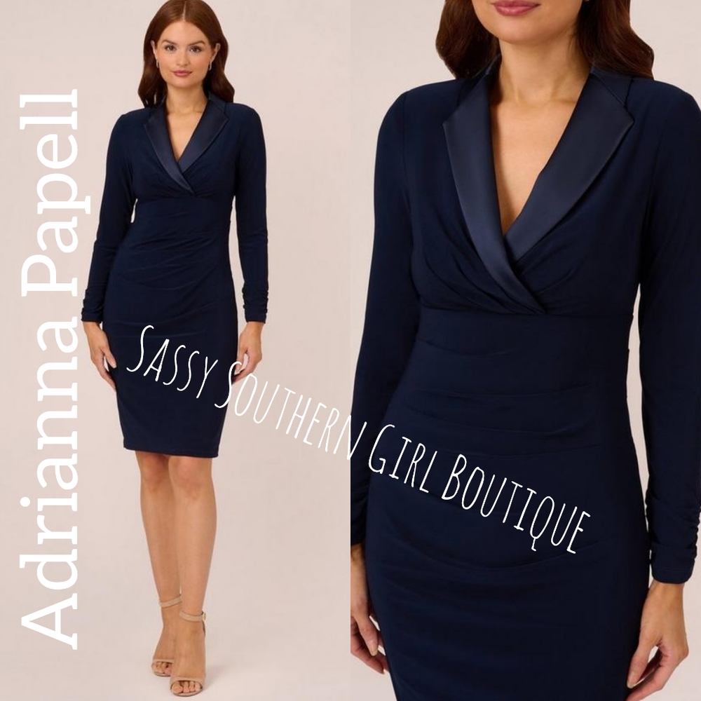 🆕⭐ Adrianna Papell navy tuxedo dress